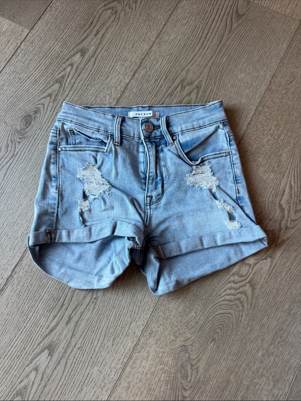 PacSun Light Wash Distressed Denim Cuffed Shorts